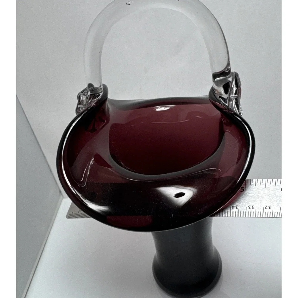 Vintage Purple and Clear Handblown Glass‎ Basket Vase 12 Inches